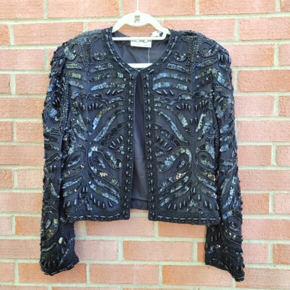 Scala Vintage Beaded Sequin Evening Jacket Black Large - Picture 1 of 7